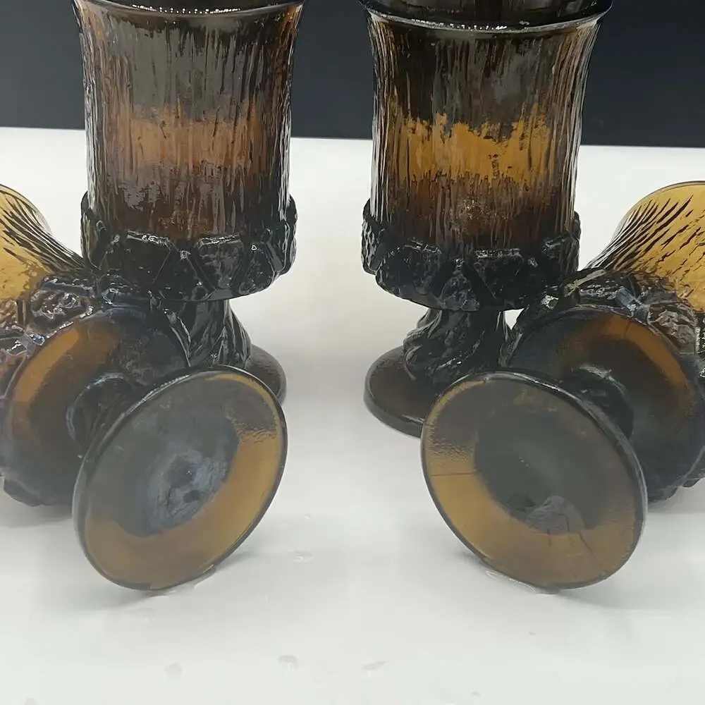 70's Fostoria SORRENTO BROWN Wood Bark Heavy Glass 6